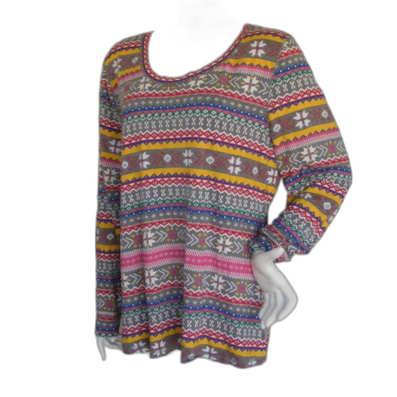 TORRID Sleep Shirt, 2/2X, Multicolor Fair Isle print, Long sleeve, Rayon/Spandex - Picture 4 of 12